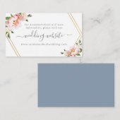 Blumenrot Gold Dusty Blue Wedding Website Begleitkarte (Vorne/Hinten)