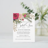 Blumenrot Grüne Brautdusche Einladung Postkarte (Stehend Vorderseite)