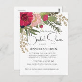 Blumenrot Grüne Brautdusche Einladung Postkarte (Vorne/Hinten)