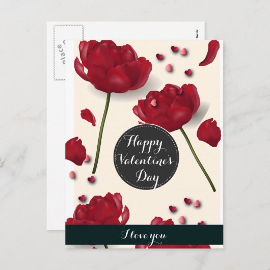 Blumenrot-Liebe Feiertagspostkarte (Vorne/Hinten)