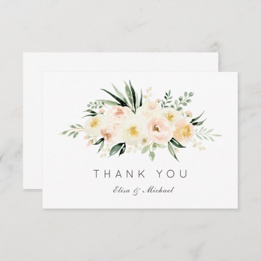 Blumenrot Pfirsichgrün Minimal Danke Karte (Vorne/Hinten)