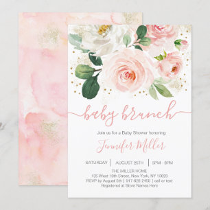 Blumenrot Pink & Gold Baby Dusche Brunch Einladung