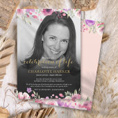 Blumenrot Rosa Beerdigung Schwarz-Weiß-Foto Einladung