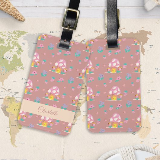 Blumenrot Rosa Pilzmuster Name Gepäckanhänger