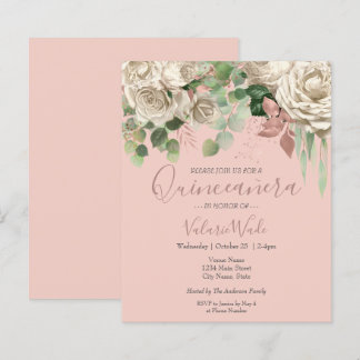 Blumenrot Rosa Quinceanera Einladung