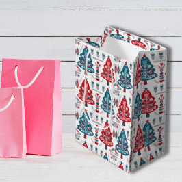 Blumenrot und Blauskandinavischer Weihnachtsbaum Mittlere Geschenktüte