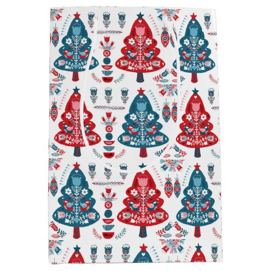 Blumenrot und Blauskandinavischer Weihnachtsbaum Mittlere Geschenktüte (Vorderseite)
