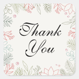 Blumenrot und grüne Rahmen Vielen Dank Quadratischer Aufkleber