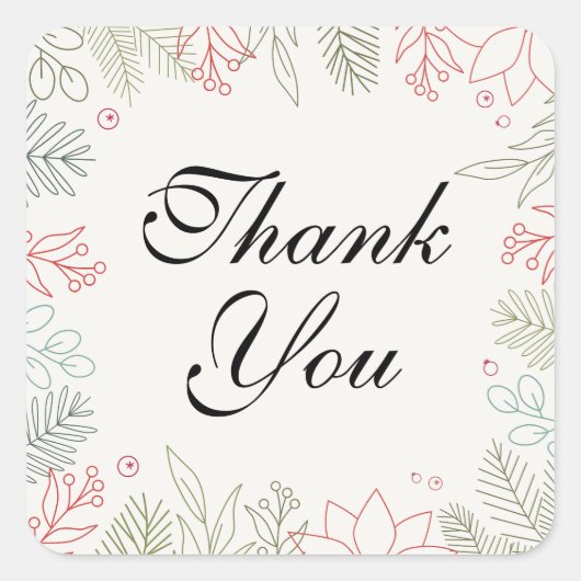 Blumenrot und grüne Rahmen Vielen Dank Quadratischer Aufkleber (Vorderseite)
