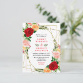 Blumenrot und orangefarbene Rose Hochzeit Postkarte (Stehend Vorderseite)