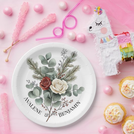 Blumenrot Weihnachtsfeierlichkeiten Weihnachten Ro Pappteller (Party)