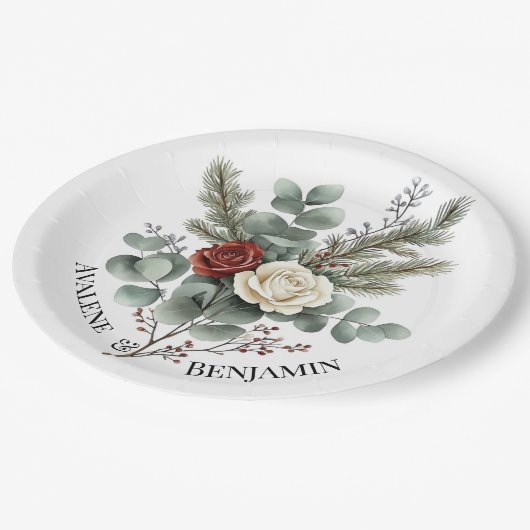 Blumenrot Weihnachtsfeierlichkeiten Weihnachten Ro Pappteller (Schrägansicht)