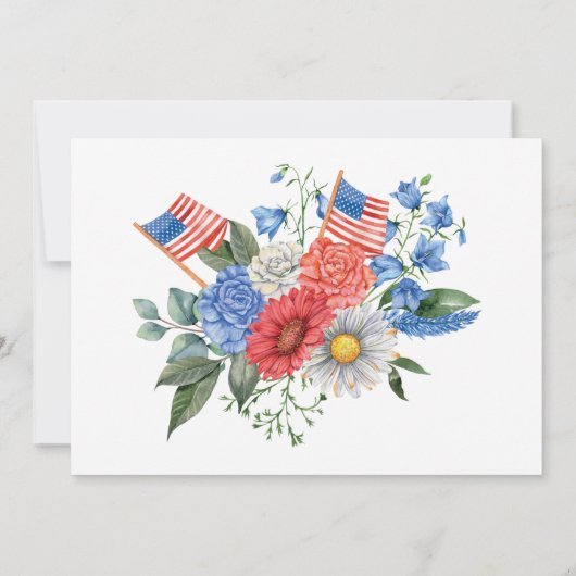 Blumenrot Weiß und Blau 4. Juli Einladung (Rückseite)