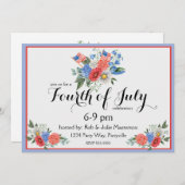 Blumenrot Weiß und Blau 4. Juli Einladung (Vorne/Hinten)