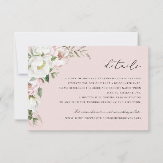 Blumenrot Weiße Peony Grüne Details Beilage Einladung (Vorderseite)