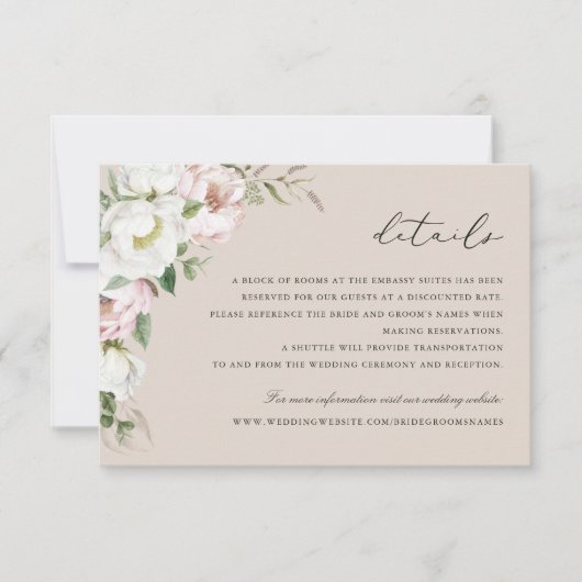 Blumenrot Weiße Peony Grüne Details Beilage Einladung (Vorderseite)