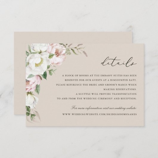 Blumenrot Weiße Peony Grüne Details Beilage Einladung (Vorne/Hinten)