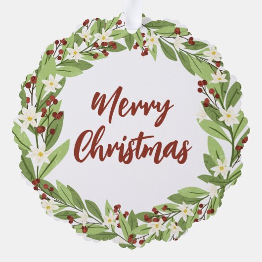 Blumenroter Berry Grüner Kranz bis Ornament Karte (Rückseite)