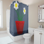 Blumenroter Blume Blumentopf Blauer Duschvorhang (Beispiel)