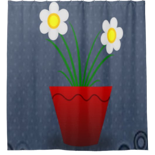 Blumenroter Blume Blumentopf Blauer Duschvorhang (Vorderseite)