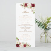 Blumenroter Burgund Weiße Vegetation Moderne Minim Menükarte (Stehend Vorderseite)