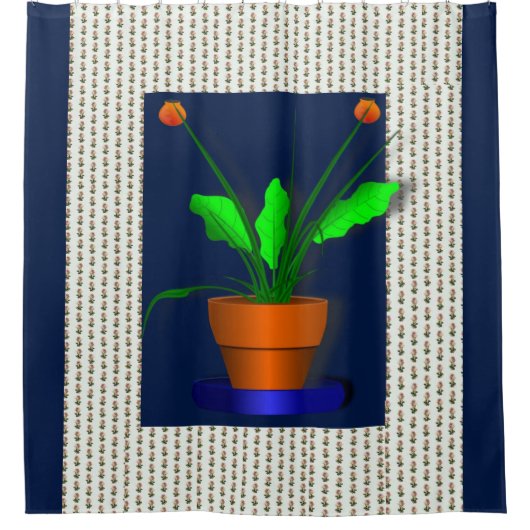 Blumenroter Duschvorhang, Grüne Blume Duschvorhang (Vorderseite)