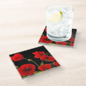 Blumenroter Mohn Blume Schwarzer Hintergrund farbi Glasuntersetzer (Schrägansicht)