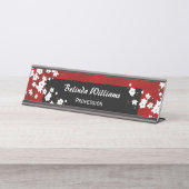 Blumenroter Schwarz-weißer Kirschblossom Schreibtischnamensplakette (Vorderseite )