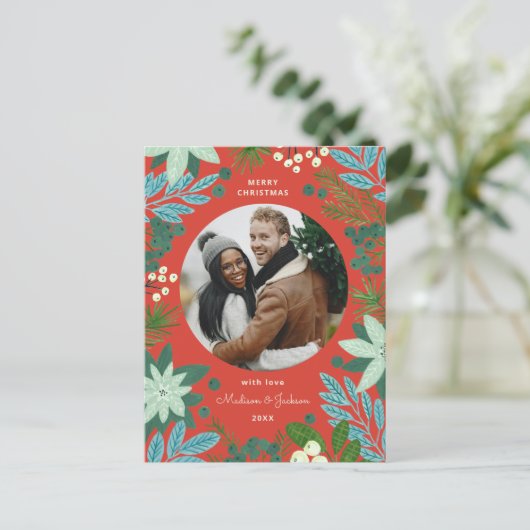 Blumenroter Weihnachtskarten Feiertagspostkarte (Stehend Vorderseite)