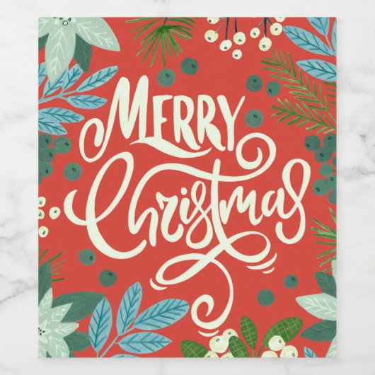 Blumenroter Weihnachtsklassiker Weinetikett (Einzelnes Label)