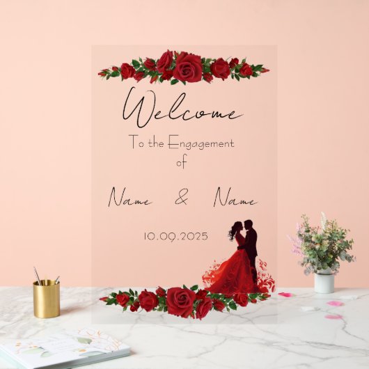 Blumenrotes Acrylzeichen Acrylschild (Hochzeit)