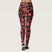 Blumenrotes Blume-Muster mit schwarzem Hintergrund Leggings (Rückseite)
