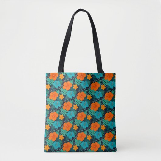Blumenrotes Blume-Muster mit schwarzem Hintergrund Tasche (Vorderseite)