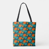 Blumenrotes Blume-Muster mit schwarzem Hintergrund Tasche (Rückseite)