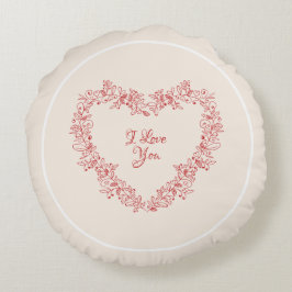 Blumenrotes Herz Eleganter Vintager Valentinstag Rundes Kissen