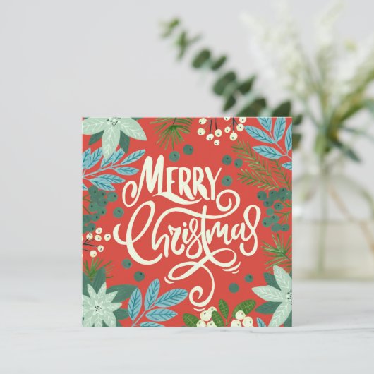 Blumenrotes Weihnachtskarten Foto Feiertagskarte (Stehend Vorderseite)