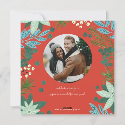 Blumenrotes Weihnachtskarten Foto Feiertagskarte (Rückseite)