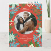 Blumenrotes Weihnachtskarten Foto Karte (Vorderseite)