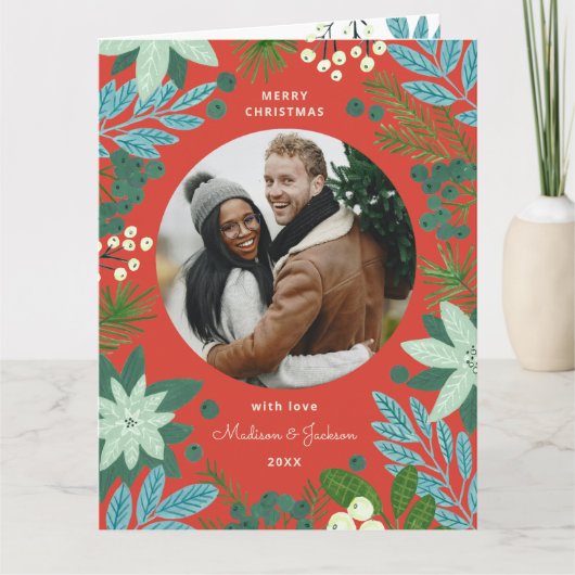 Blumenrotes Weihnachtskarten Foto Karte (Vorderseite)