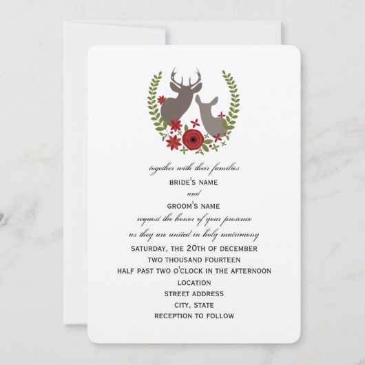 Blumenrotwild-Weihnachtshochzeits-Einladung Einladung (Vorderseite)