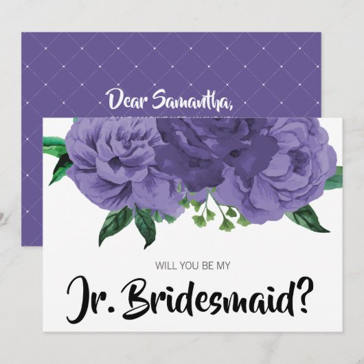 Blumenrübe Lila mein Junior Bridesmaid Card Einladung (Vorne/Hinten)