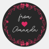 Blumenrunder-Rahmen-Herz-Individuelle Name Gefalle Runder Aufkleber (Vorderseite)