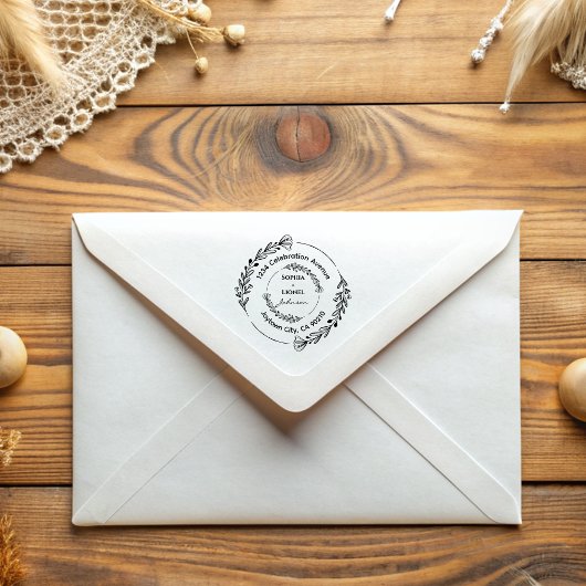 Blumenrundkranz-Hochzeitsfeier Rücksendeadresse Gummistempel