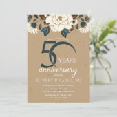 Blumenrustikal 50. Hochzeitstag Einladung (Stehend Vorderseite)