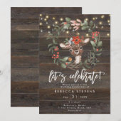 Blumenrustikale Hirsche zum Geburtstag Einladung (Vorne/Hinten)