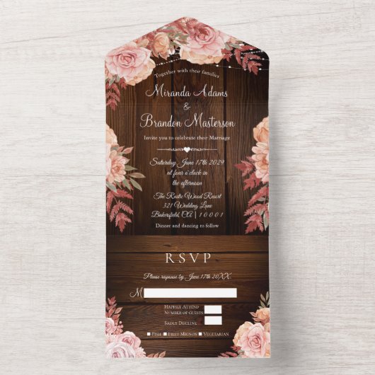 Blumenrustikale Hochzeit von Holz und Streichellic All In One Einladung (Innen Boden)