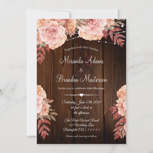 Blumenrustikale Hochzeit von Holz und Streichellic Einladung (Vorderseite)