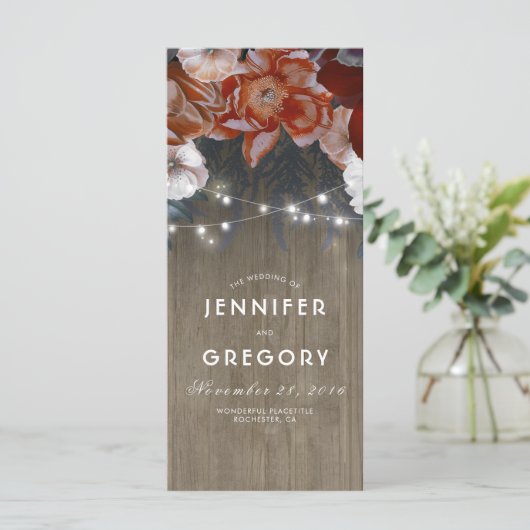 Blumenrustikale Hochzeitsprogramme und Burgunder Programm (Stehend Vorderseite)