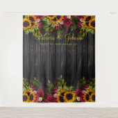 Blumenrustikale Holz Hochzeit Foto Stand Hintergru Wandteppich (Vorderseite)