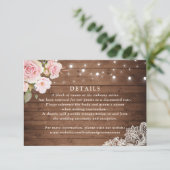 Blumenrustikale Holz-Rose String Lights Details Einladung (Stehend Vorderseite)